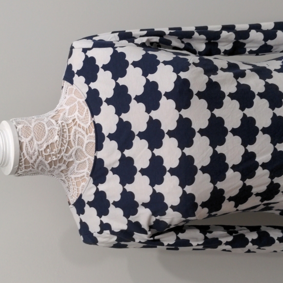 BODEN Cotton 3/4 Blue & White Scallop Pattern Dress  6R - Picture 3 of 8